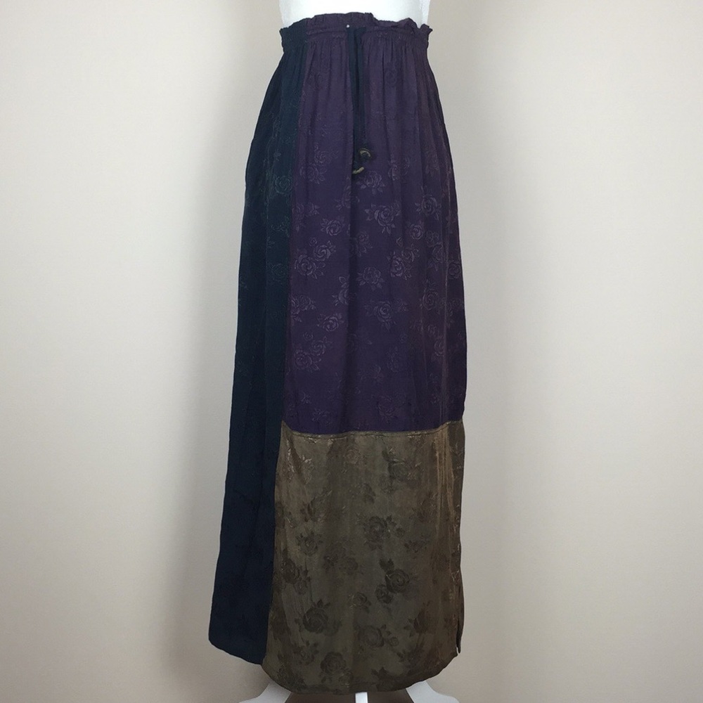 LA Blend - Color Block Floral Rose Maxi Skirt